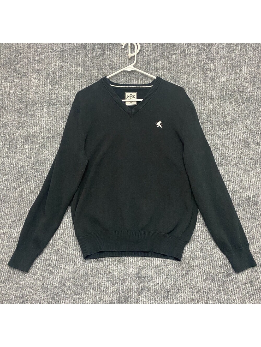 Express V‎ Neck Pullover Sweater Mens Medium Black Embroidered Logo Preppy Golf